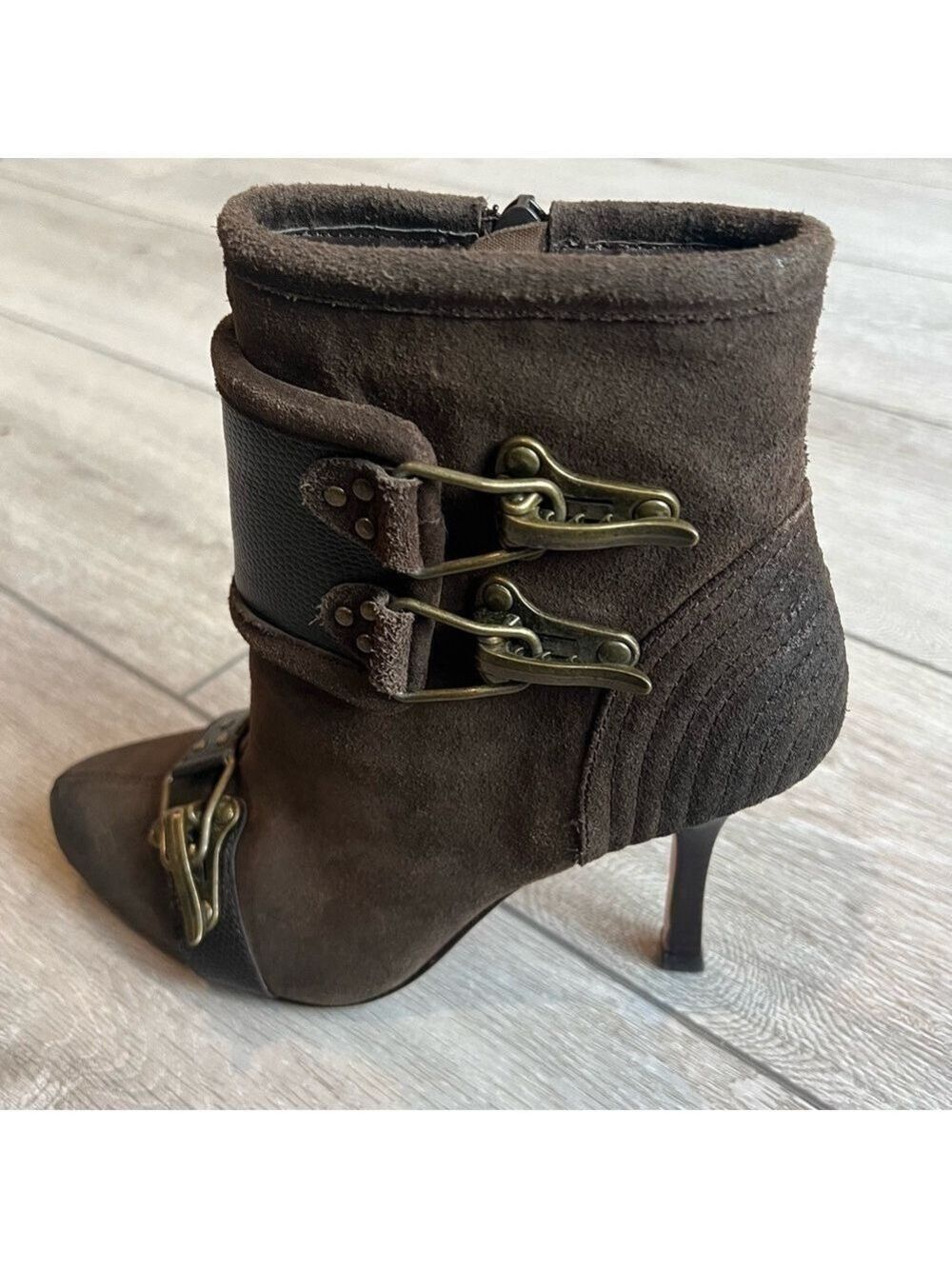 Plenty by Tracy Reese chocolate Brown Suede Ankle Boots with Buckle Detail 7.5